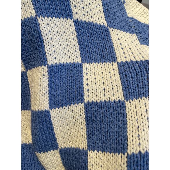 Resurrection Cardigan Sweater Womens Medium Blue/White Chunky Y2K Checkered - Picture 6 of 6